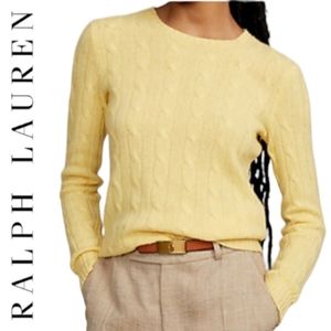 Ralph Lauren Vintage Black Label 100% Cashmere Yellow Cable Knit Pullover S/Slim